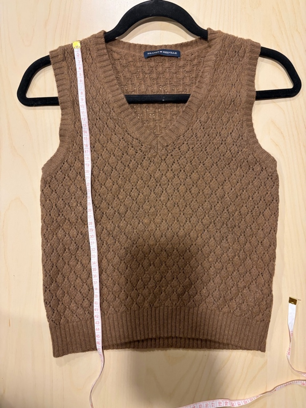 Brandy Melville Brown Cable Knit Sweater Vest Wool Cashmere V-Neck One Size XS S - Picture 7 of 8